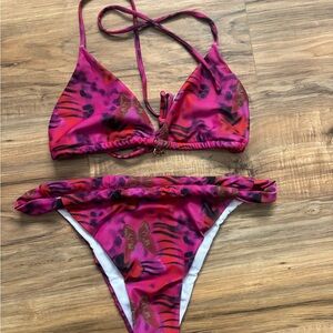 SHEIN Pink and Black Bikini Set-brand new! Too big for me.